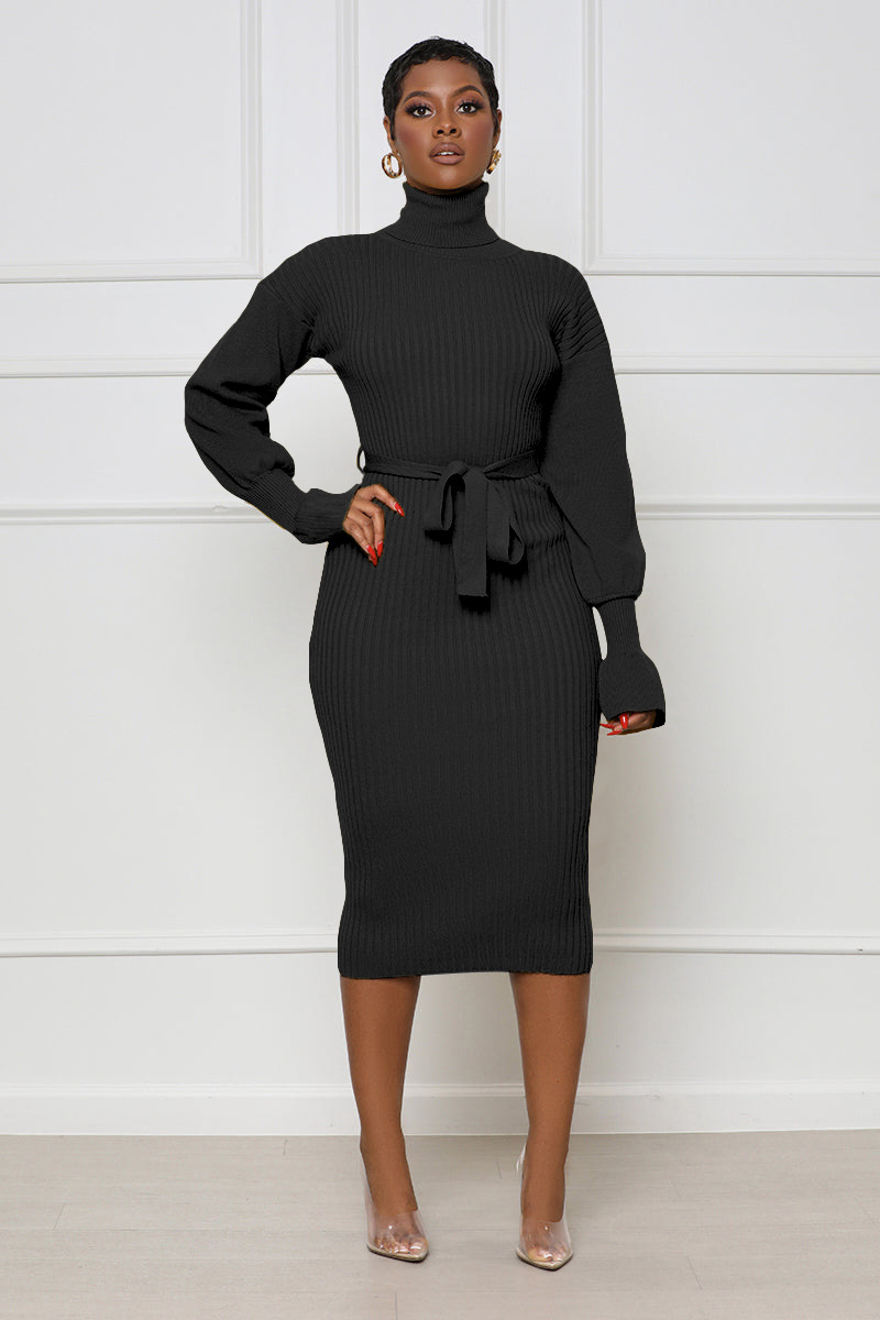 Women's Clothing solid color high collar knitted strap dress_voghion.com
