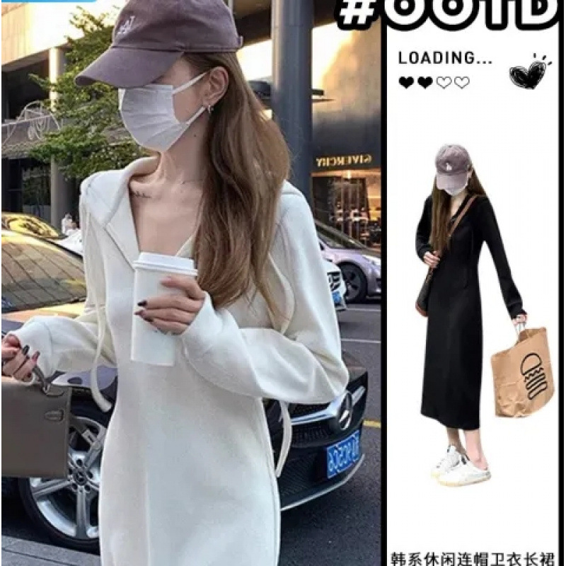 早秋法式白色卫衣连衣裙子夏季2024新款女装小个子显高长裙高级感