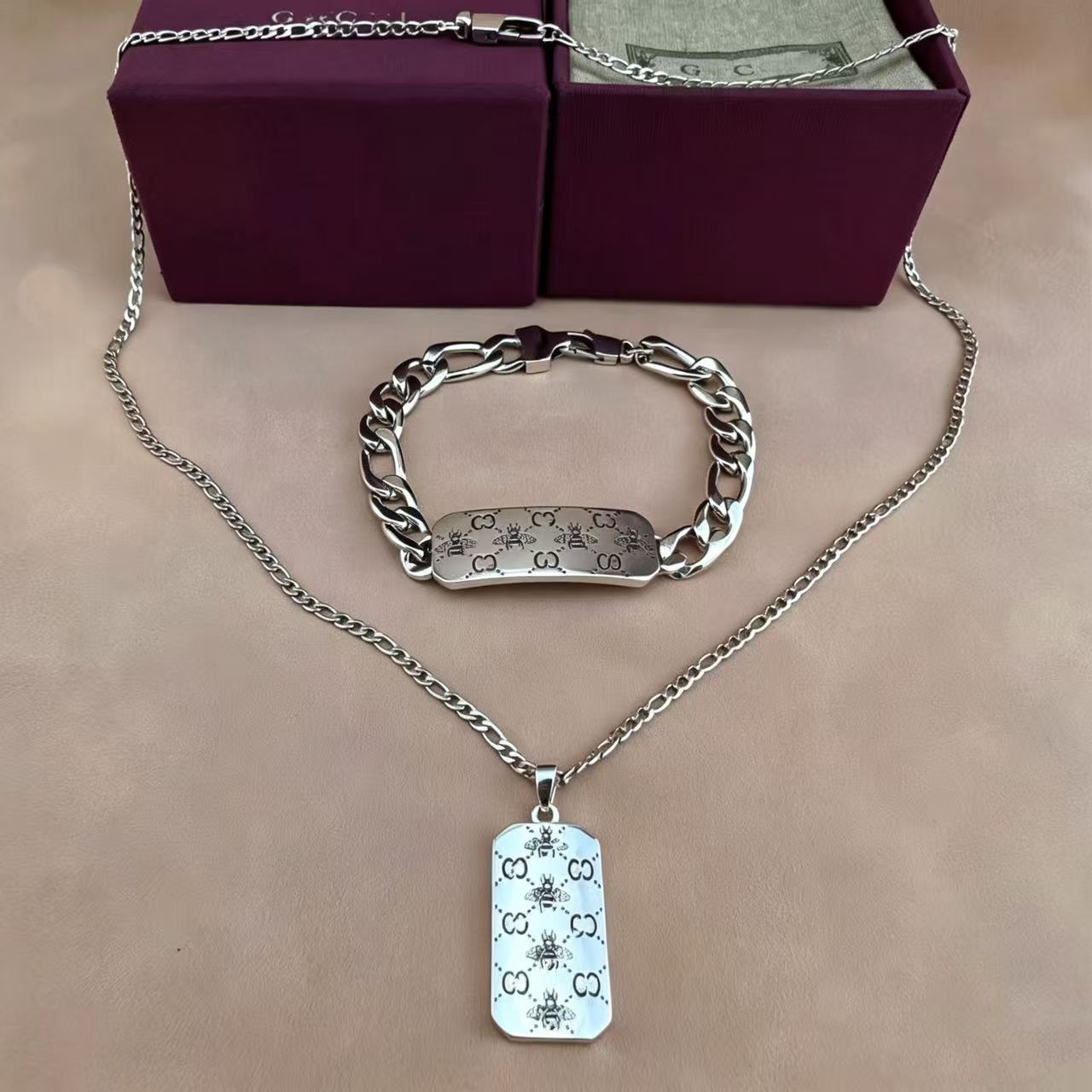 蜜蜂双G系列不掉色银饰 男女同款项链手镯戒指 轻奢百搭小众设计