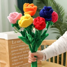 跨境卡通仿真布艺太阳花玫瑰花毛绒玩具窗帘扣情人节花束女生礼物