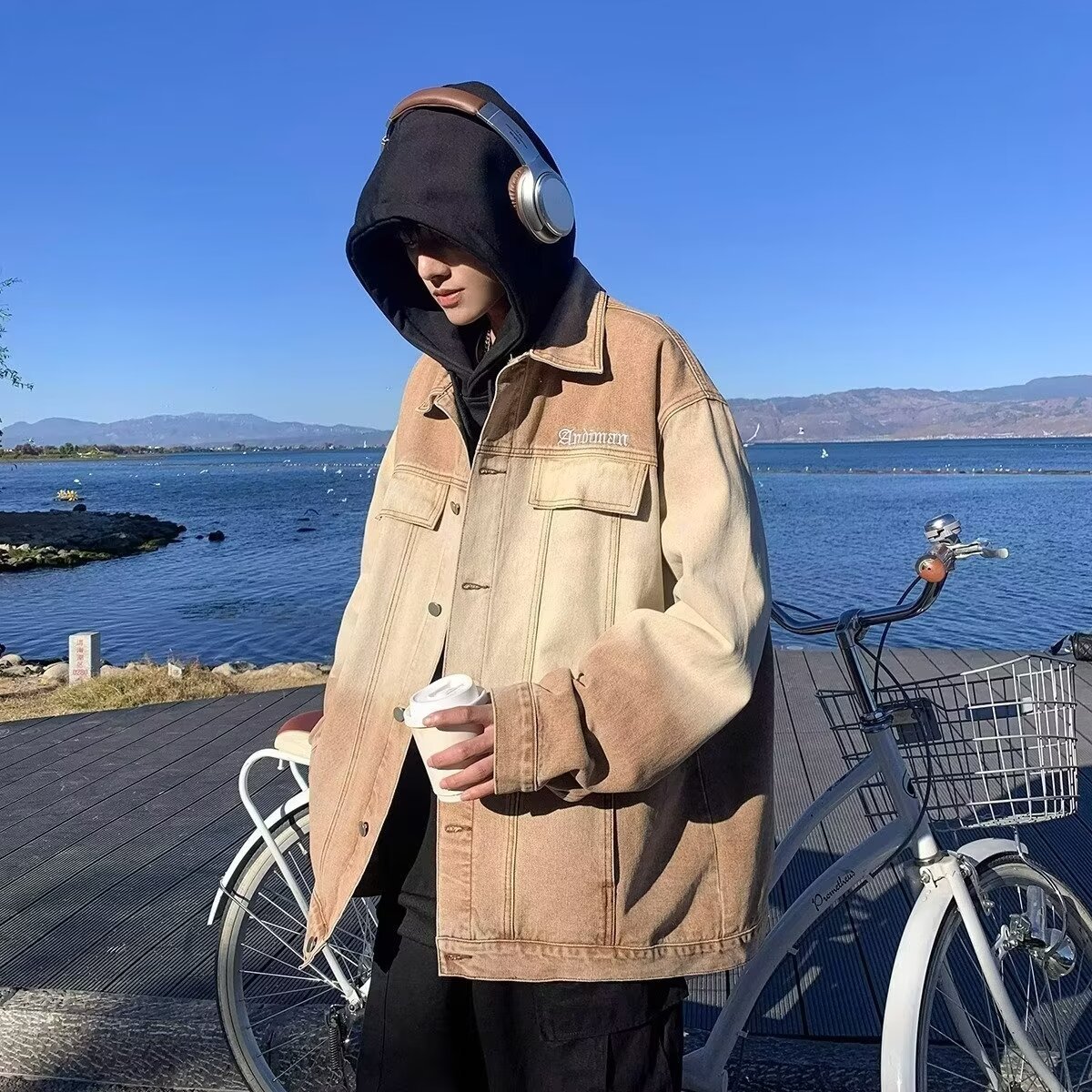 Spring And Autumn Collar Gradient Retro Color Cowboy Jacket Men's Casual Work Jacket_voghion.com