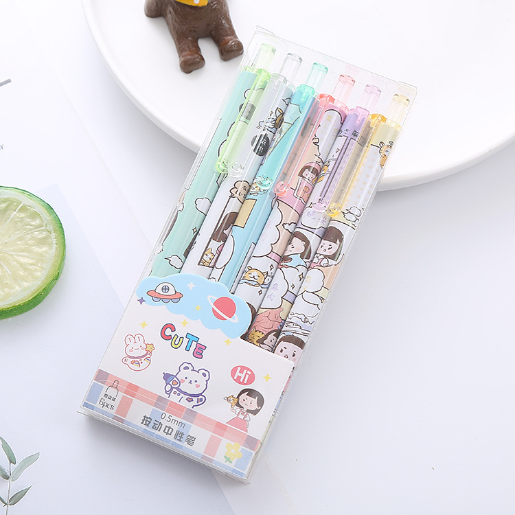 En caja push pen estudiante creativo ins pluma de gel de prensa de alto aspecto lindo papelería de oficina pluma de firma a base de agua