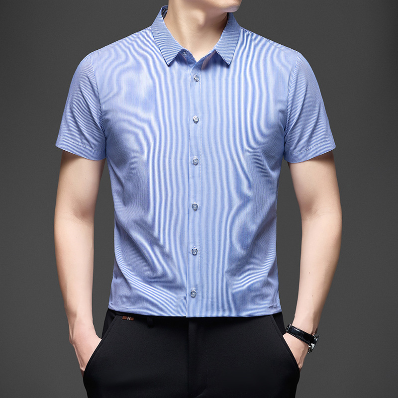 Cross-Border Foreign Trade New Style Men's Pure Cotton Short-Sleeved Shirt Casual Business Striped Non-Ironing Korean Style Summer Shirt Half-Sleeved Cross-Border Foreign Trade New Style Men's Pure Cotton Short-Sleeved Shirt Casual Business Striped Non-Ironing Korean Style Summer Shirt Half-Sleeved