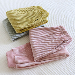 Simple Flannel Threaded Neck Pajama Pants Women's Autumn and Winter Island Velvet fleece-lined Warm Pants Waffle Home Pants