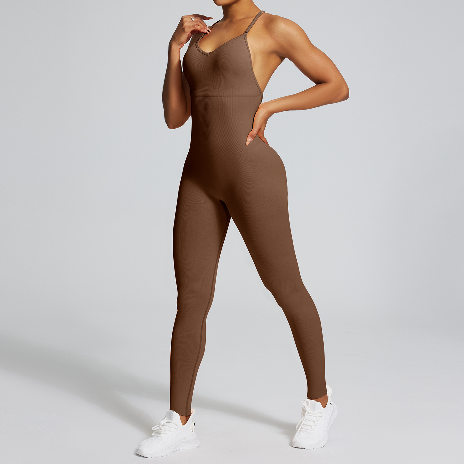 Ropa de una pieza de yoga sin costuras europea y americana, tirantes femeninos, una pieza de fitness, baile, deportes, ropa de una pieza ajustada, ropa de yoga