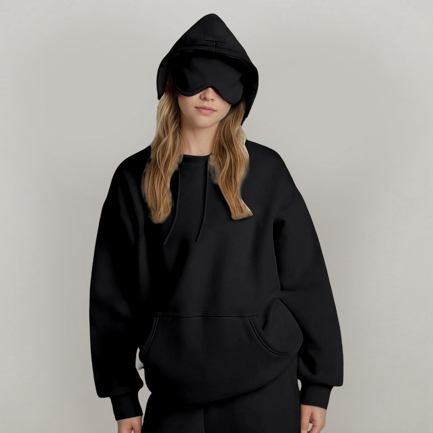 Women's Solid Colour Hooded Jumper Casual Pullover Top_voghion.com