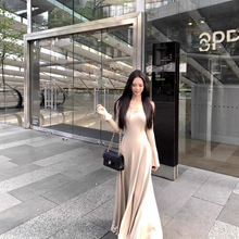 杏色针织早秋长袖连衣裙女小个子秋冬收腰修身内搭裙秋装2025长裙