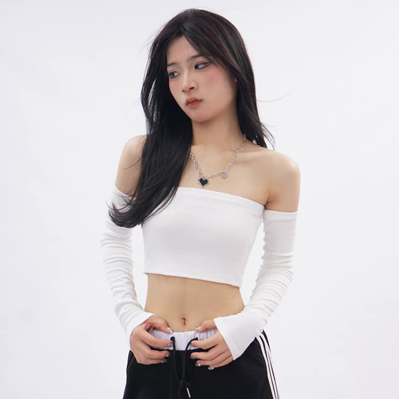 Hot Girl Off-Shoulder T-Shirt for Women, Slim Fit, Unique Design, Sleeveless, Short Style, Waist-Exposing, Sexy, Unique and Chic Top