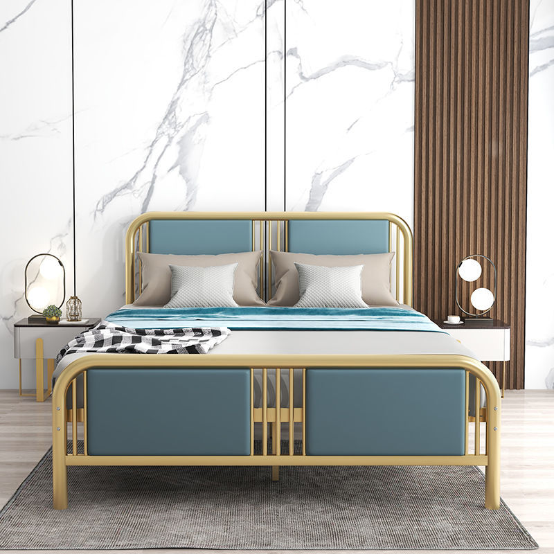 Cama principal, cama de hierro forjado de estilo chino de 1.2m, cama de hierro suave dorada de 1.8m, cama principal doble, cama grande