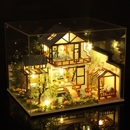 JiaTe DIY House P010 Bamboo Stream Water Garden Handmade Assembled Ancient Style House Model Toy Creative Birthday Gift