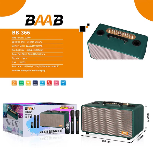 BAAB Table handheld speakers, travel microphone, 6.5 inch, bluetooth