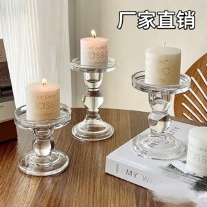 罗马轻奢法式复古水晶蜡烛台玻璃香薰烛光晚餐婚庆拍摄道具蜡烛台