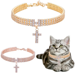 Hot Pet Necklace Letter Faith Cross AAA Zircon Cat and Dog Jewelry Pet High-grade Collar Cross-Border