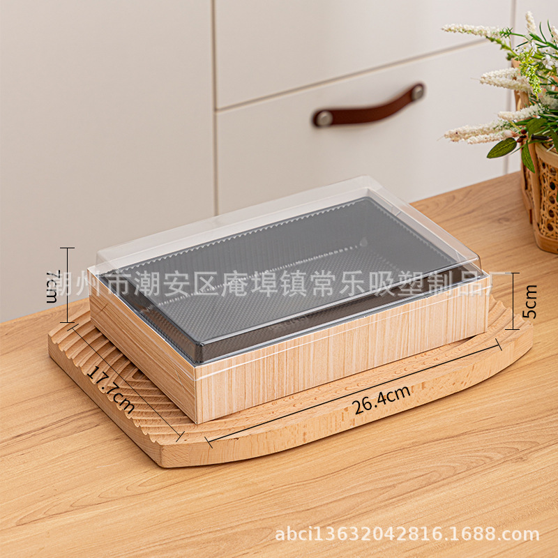 Caja de corte de frutas sin plegables, cuatro, cinco, seis cuadrículas de sushi, fruta fresca cortada, plástico transparente rectangular, caja de papel y plástico de tres piezas