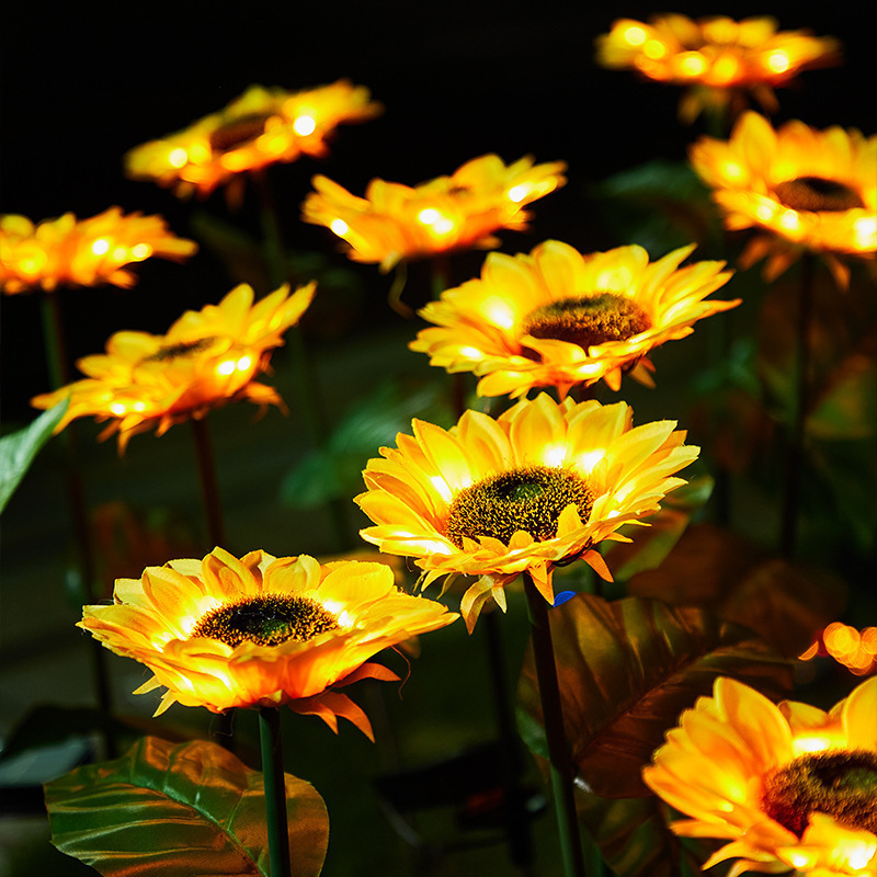 屋外の太陽エネルギーのヒマワリの花灯の庭の花園の芝生は明かりを飾って景観の植物の雰囲気の明かりをシミュレーションします。|undefined
