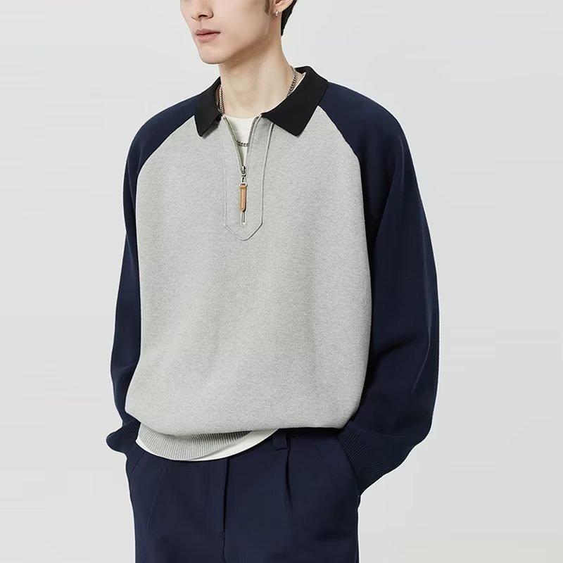 Suéter de negocios ligero y maduro, suéter simple, nuevo otoño y invierno, camisa de punto de hombro con solapa masculina