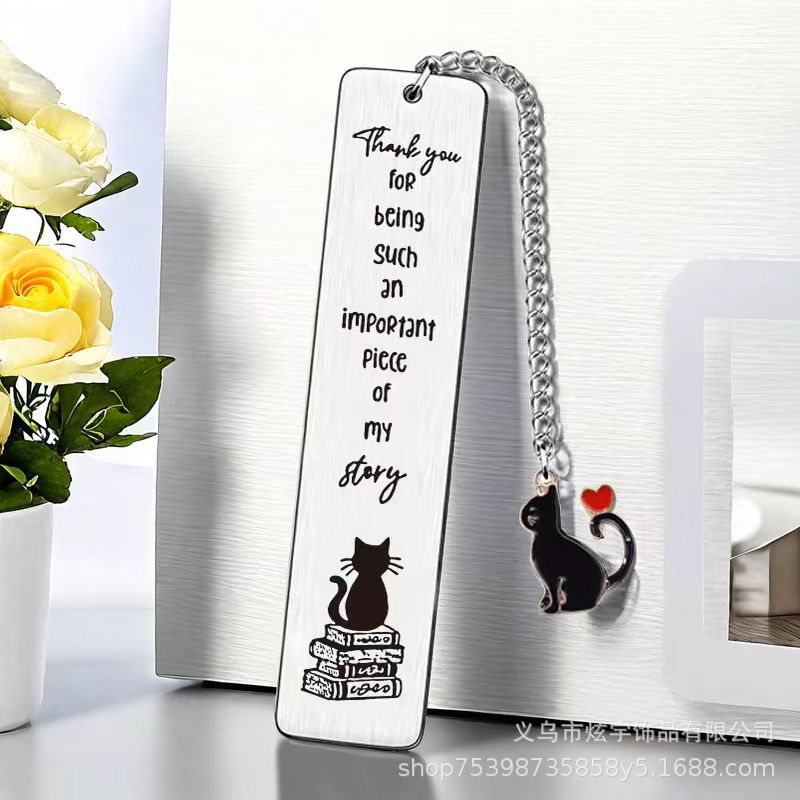 跨境新款金属不锈钢书签卡通猫咪挂件学生礼物饰品小礼品厂家批发