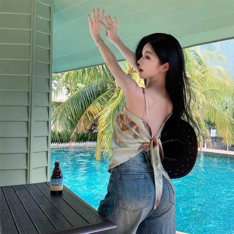 Thai-Style Dopamine Strapless Camisole for Women, Summer Backless Top for Beachwear, Sweet and Spicy Jazz Top