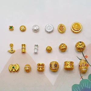 S925 silver, gold-plated, four-leaf clover, yellow Buddha of Wealth, bamboo joint spacer beads, barrel beads, accessories for bracelets, necklaces, and DIY jewelry making