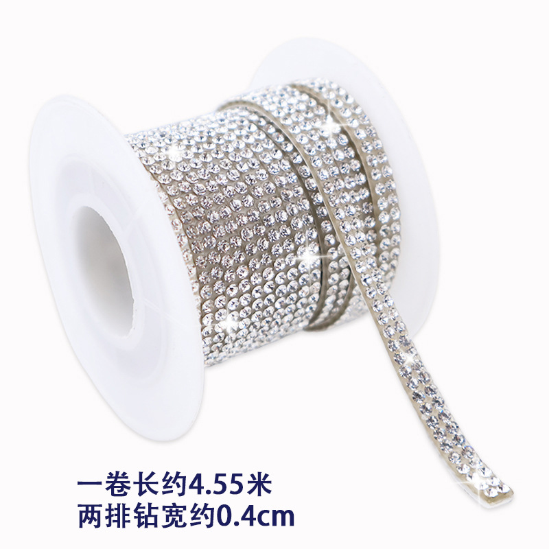 Tiras de diamantes de imitación de doble fila al por mayor con adhesivo, pegatinas de diamantes autoadhesivas, accesorios de ropa DIY, tiras de diamantes de imitación, accesorios de cristal, pegatinas de diamantes