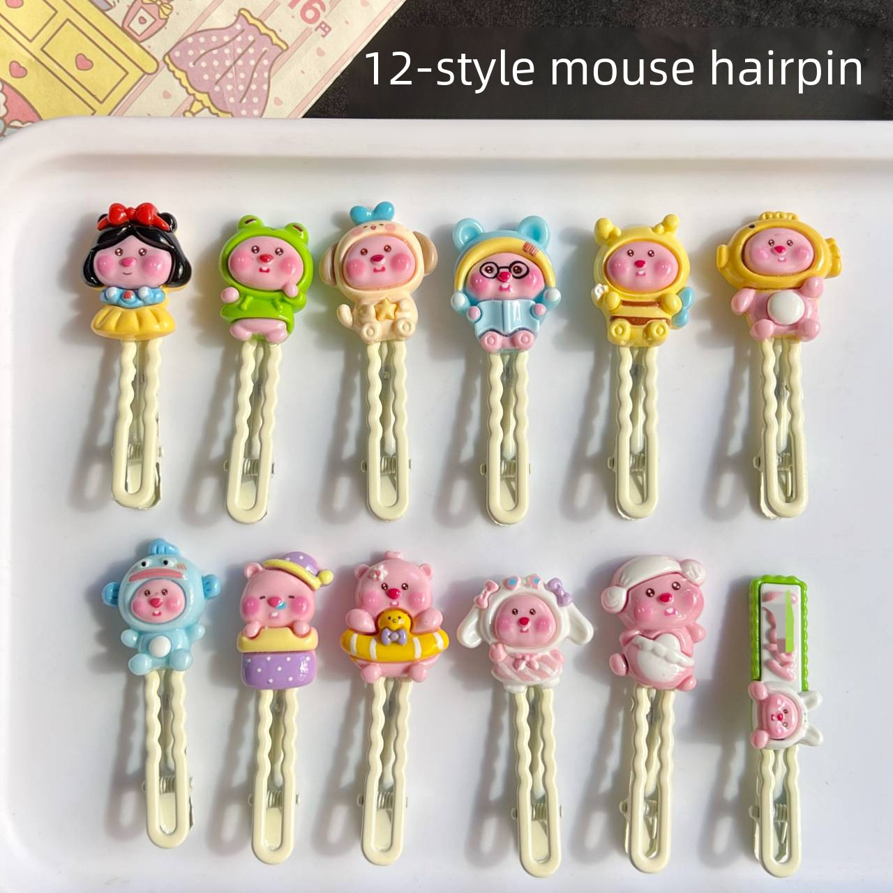 12 Forcina per capelli a forma di marmotta, carina, dolce, ragazza, forcina laterale a forma di cuore, giapponese e coreana, mini copricapo con clip laterale morbido per ragazza_voghion.com