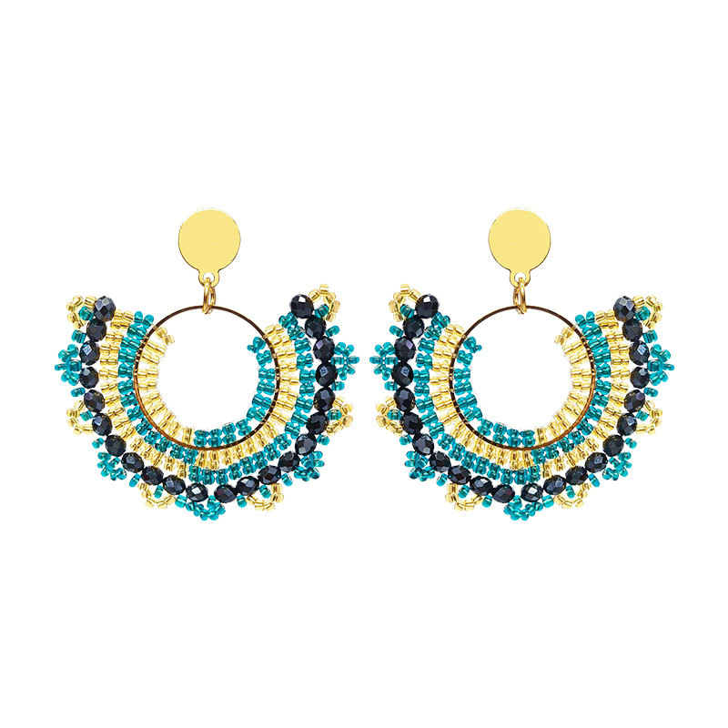 20g Weight 304 Stainless Steel Ear Needle Material 1 Pair Bohemian Classic Style Waves Glass Drop Earrings