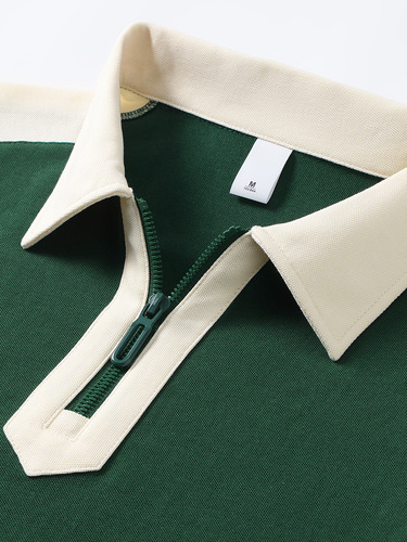 Summer New Half-Zip Colorblock Collar POLO Shirt T-Shirt Streetwear College Style Loose Casual Unisex Short Sleeve