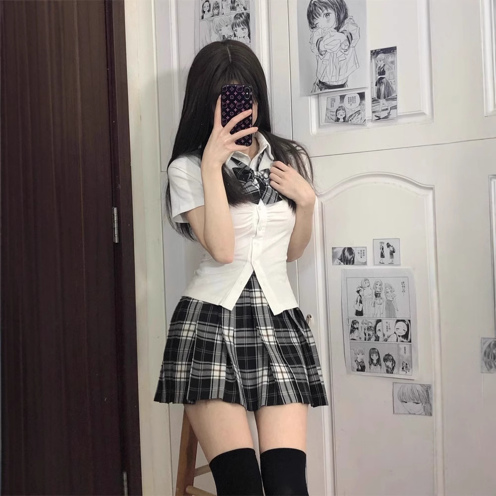 JK 유니폼 유료 스커트 [칠판] 일본 아카데미 스타일 개 짧은 유료 스커트 학교 감각 높은 허리 조커 스커트 여성