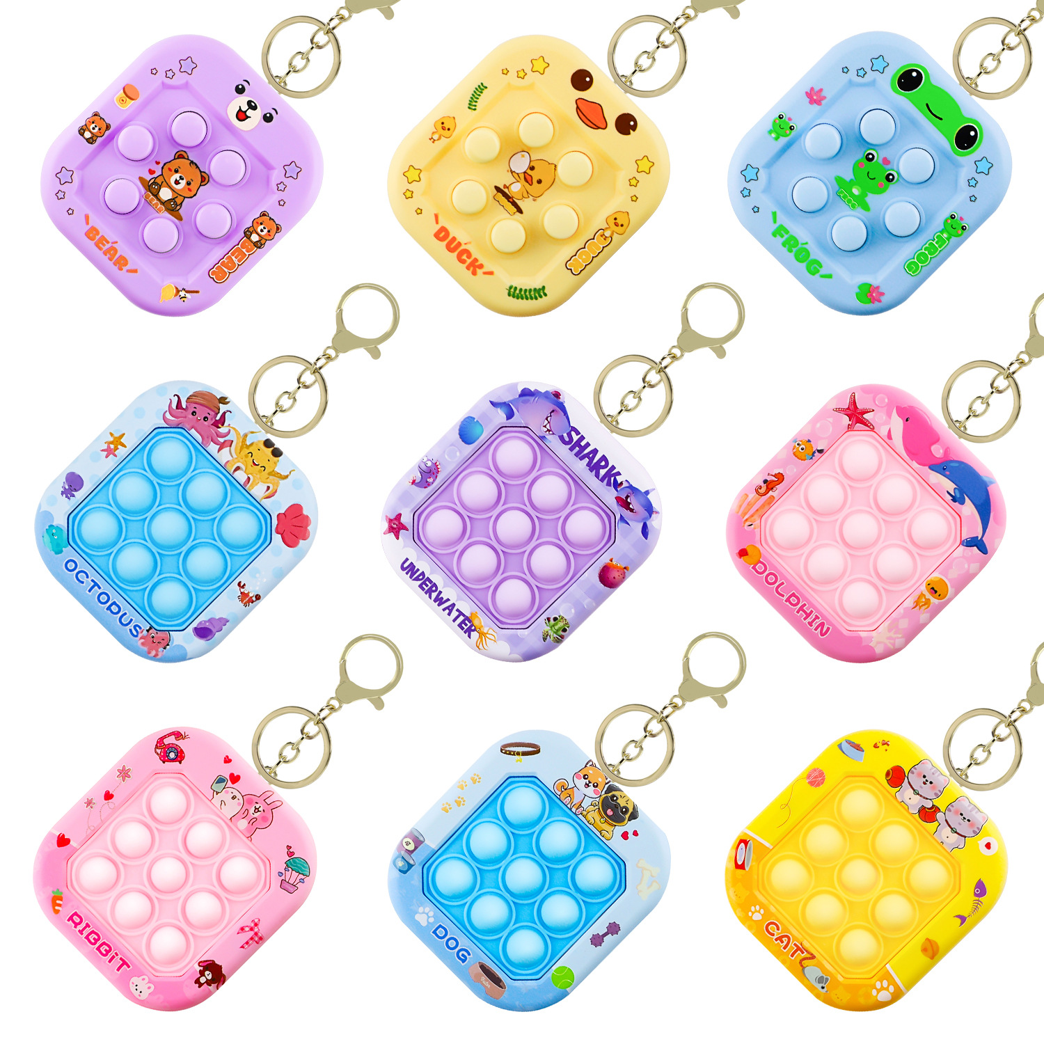 Cross-Border New Product Mini Whack-A-Mole Press and Play Decompression Toy Ocean Cartoon Animal Quick Push Game Console Keychain