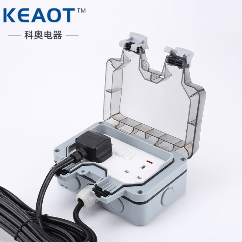 跨境 带线英式英规13A防水插座盒 欧式防雨充电插排户外防水插座