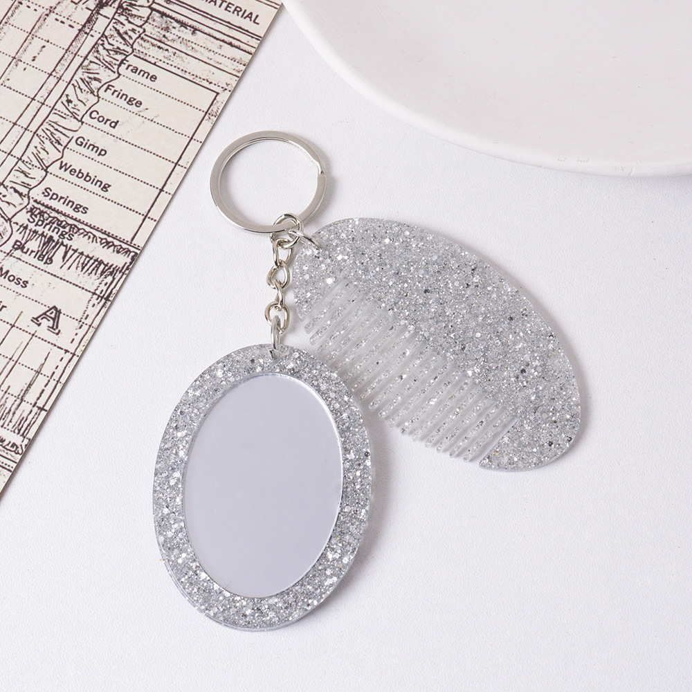 Oval Comb Mirror Pendant Glitter Set For Bags And Keychains_voghion.com