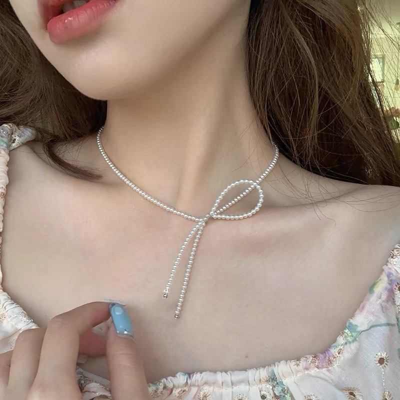 Shijia パールネックレスレディースニッチライトラグジュアリーデザインハイエンドファッション気質鎖骨チェーンネックレスセーターチェーンビーズチェーン|undefined