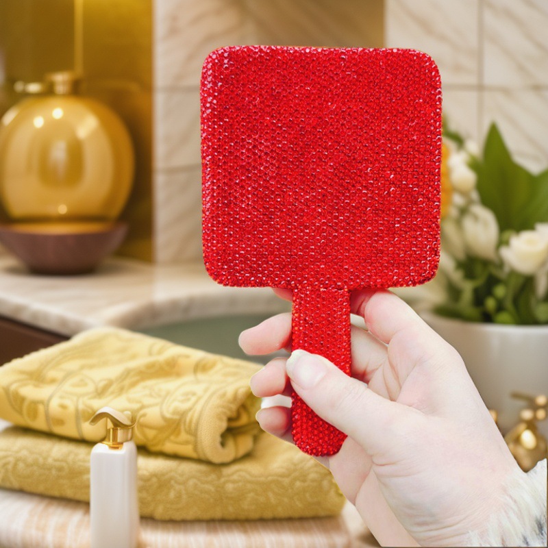 El fabricante suministra espejo de mano de diamante ABS, espejo de mango de arcilla de belleza de alta gama a la moda, suministros de Amazon, espejo cosmético