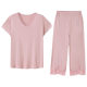 Modal Pajamas Women's Summer Round Neck Short-sleeved Cropped Pants Plus Size Refreshing Thin Household Pajamas Two-piece Set