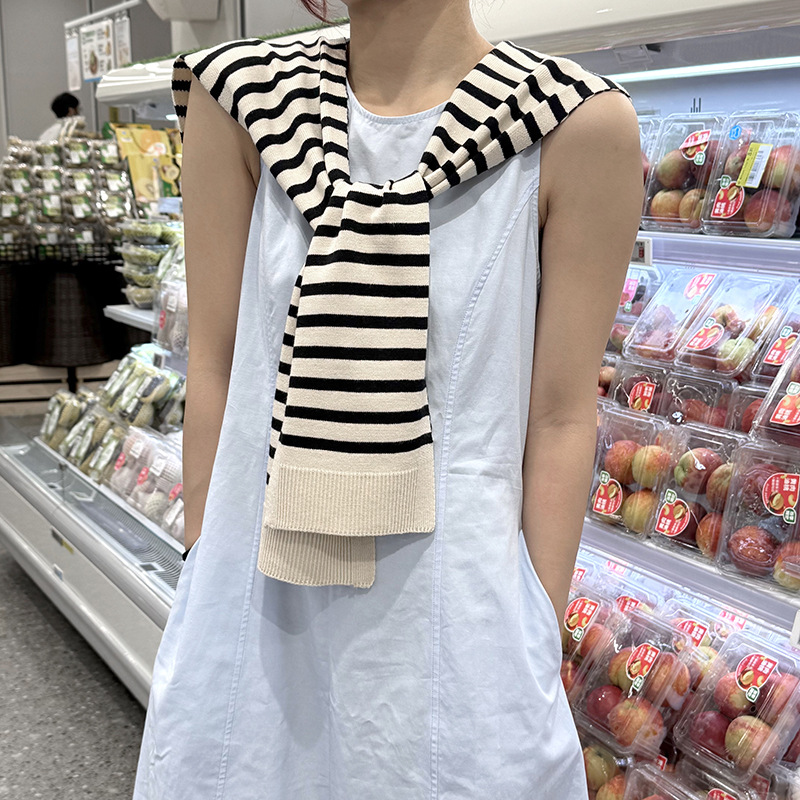 Chal a rayas tejido de alta calidad verano protector solar costura moda cuello falso bufanda chaleco pequeño hombro exterior