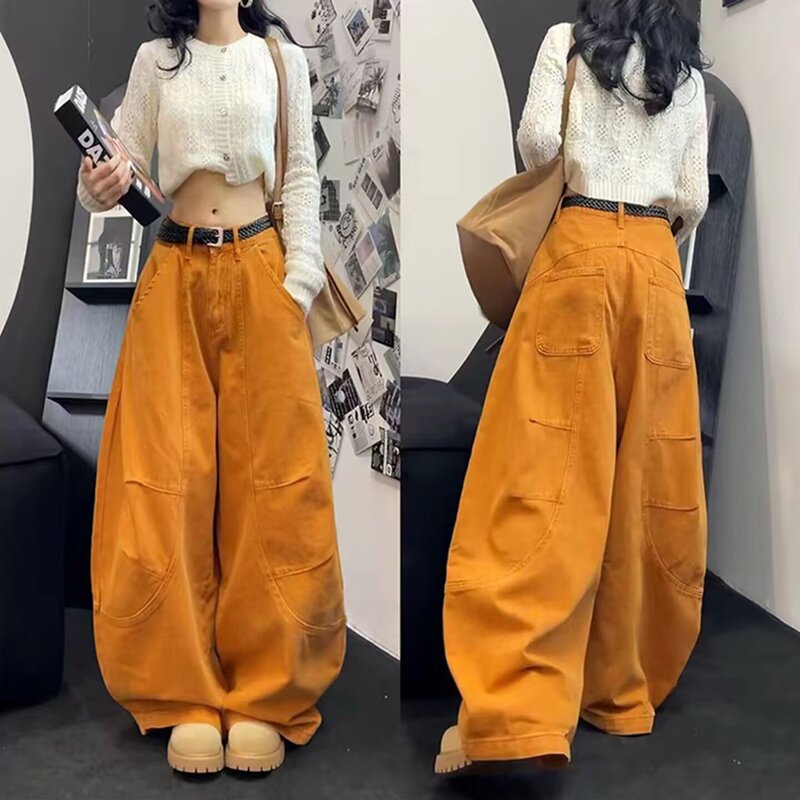 Cross-Border American Retro Deconstructed Style Orange Straight-Leg Pants for Men and Women, Autumn and Winter Amazon High-Waisted Loose Jeans Cross-Border American Retro Deconstructed Style Orange Straight-Leg Pants for Men and Women, Autumn and Winter Amazon High-Waisted Loose Jeans