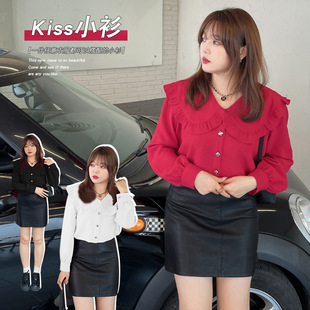 W929 Xuanchen plus size Women's Korean Sweet Doll Collar Top Fat Sister 100.00kg Slim Shirt Age Reducing