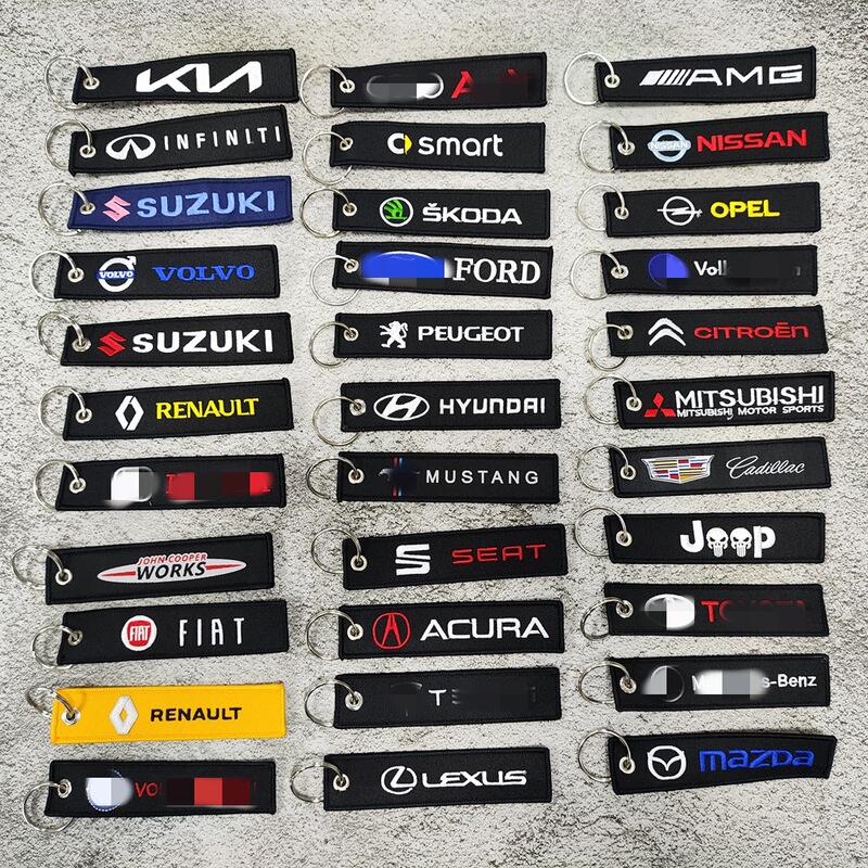 Car Logo Embroidered Short Fabric Strip Textile Keychain Pendant Suitable for Nissan, Mazda, Mitsubishi, Renault Car Logo Embroidered Short Fabric Strip Textile Keychain Pendant Suitable for Nissan, Mazda, Mitsubishi, Renault
