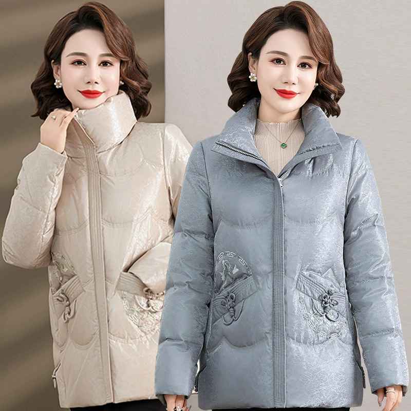 Мама зимний женский пуховик 2024 новый модный средний и пожилой женский ветрозащитный воротник теплый утка пуховик