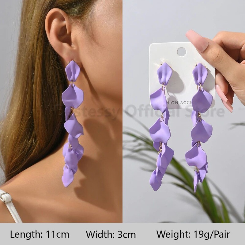 パープル シリーズ ラインストーン イヤリング 女性用 タッセル 花びら Fea|undefined