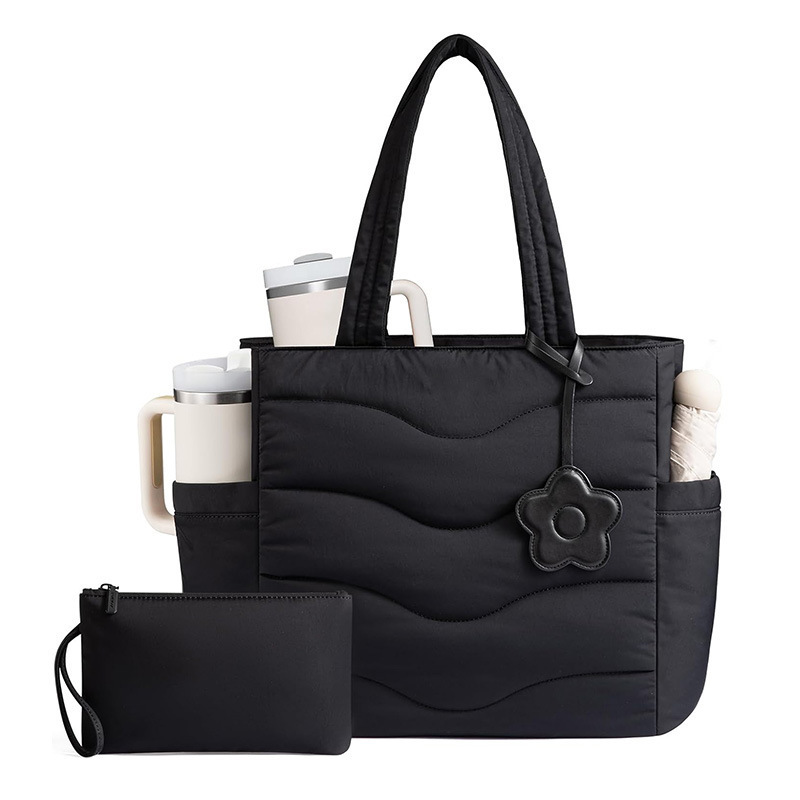 New Women's Quilted Wave-Pattern Handbag, Lightweight down Shoulder Bag, Tote Bag Suitable for Fitness