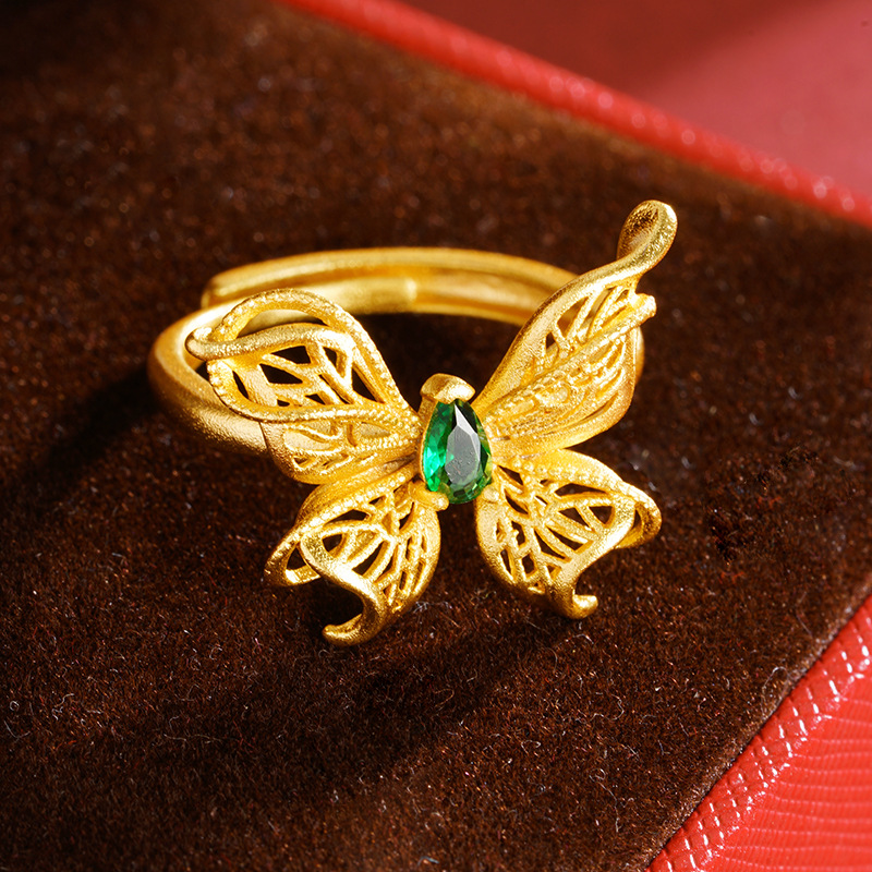 Vietnam Sha Jin Guo Tide hueco mariposa femenina nicho anillo de boca viva no se desvanecerá joyas de alta calidad fuente al por mayor