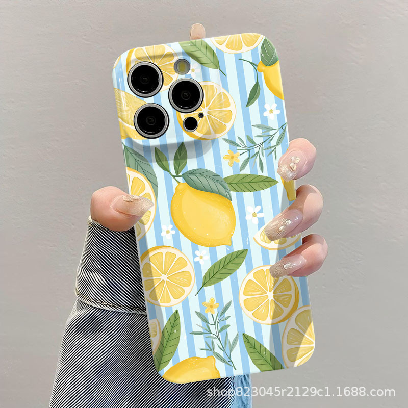 Summer Fruit Lemon Stripes Pattern Apple 16 Mobile Phone Iphone11/12/13/14/15Pro Film Case