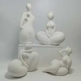 跨境ins北欧风人体艺术雕像白色沙釉陶瓷摆件轻奢工艺品家居摆件