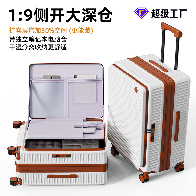 Luggage with Side Opening, Expandable Flip-Top Password Lock Suitcase, Cross-Border Travel Set, Carry-On Suitcase, Expandable Trolley Case