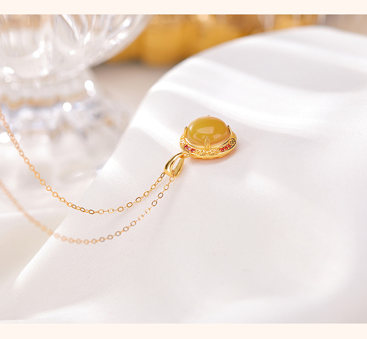 Mặt dây chuyền bạc S925 mạ vàng dát sáp ong hình tròn nhỏ nhắn — Mặt dây chuyền đơn (không có dây chuyền) chi tiết 4