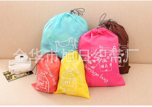 韩版创意简约纯色尼龙收纳袋 旅行便携收纳袋 衣物鞋子束口袋