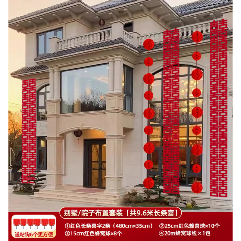 长喜字婚房布置喜字贴长条喜字结婚专用大门单元门装饰墙贴连喜字|undefined