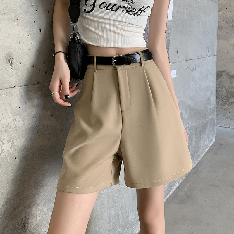khaki Suit Shorts Women's Summer Thin High Waist Slim Look Small Casual A- Word Ice Silk Triple Pants