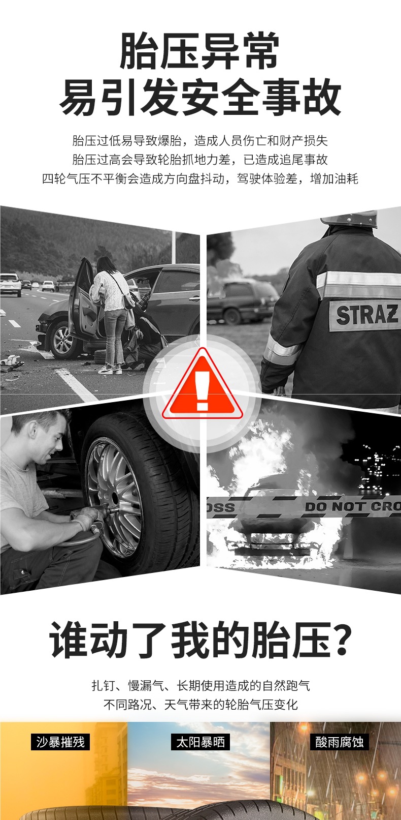 Tire Pressure Monitor with Built-In and External Car Tire Detection and Monitoring Sensors, Wireless Solar-Powered High-Precision Pressure Measurement Digital Display